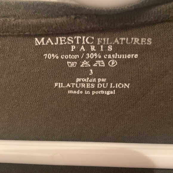 Gorgeous Cashmere Blend Majestic Filatures Paris Olive Scoop Neck Long Sleeve T - Picture 2 of 4